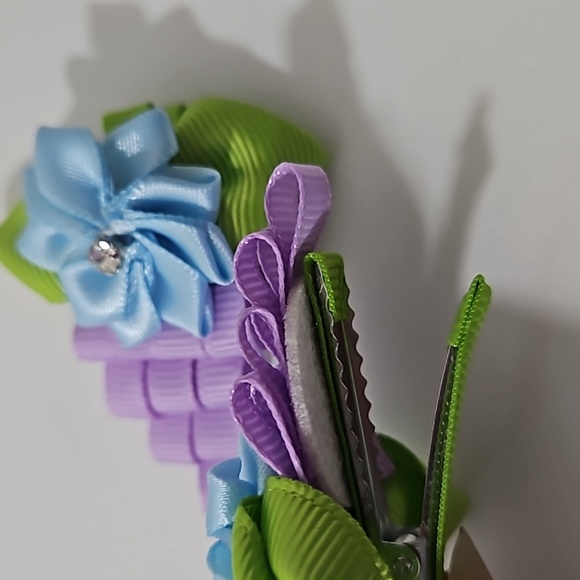 Hand Crafted purple ribbon hair accessory kids alligator clip fruit simulation - Picture 12 of 17